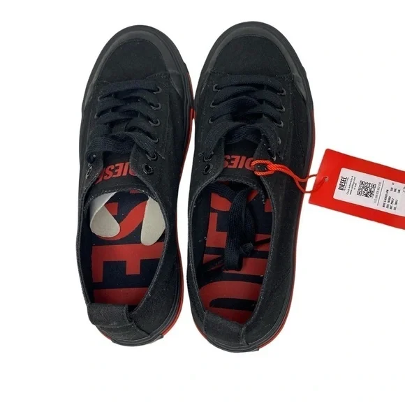 Diesel S-Athos Low Canvas Sneakers Black Red 8.5